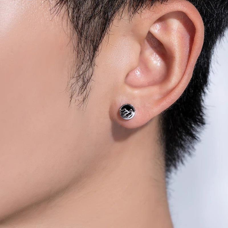 999 Silver Mountain Sea Stud Earrings for Couples Gift