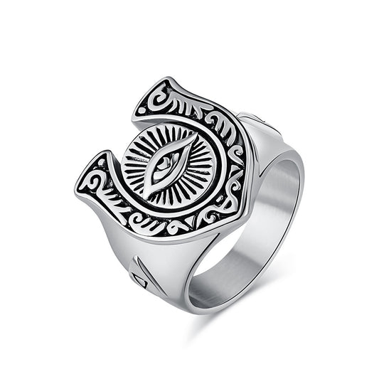 European American Retro Horseshoe Titanium Steel Ring for Men