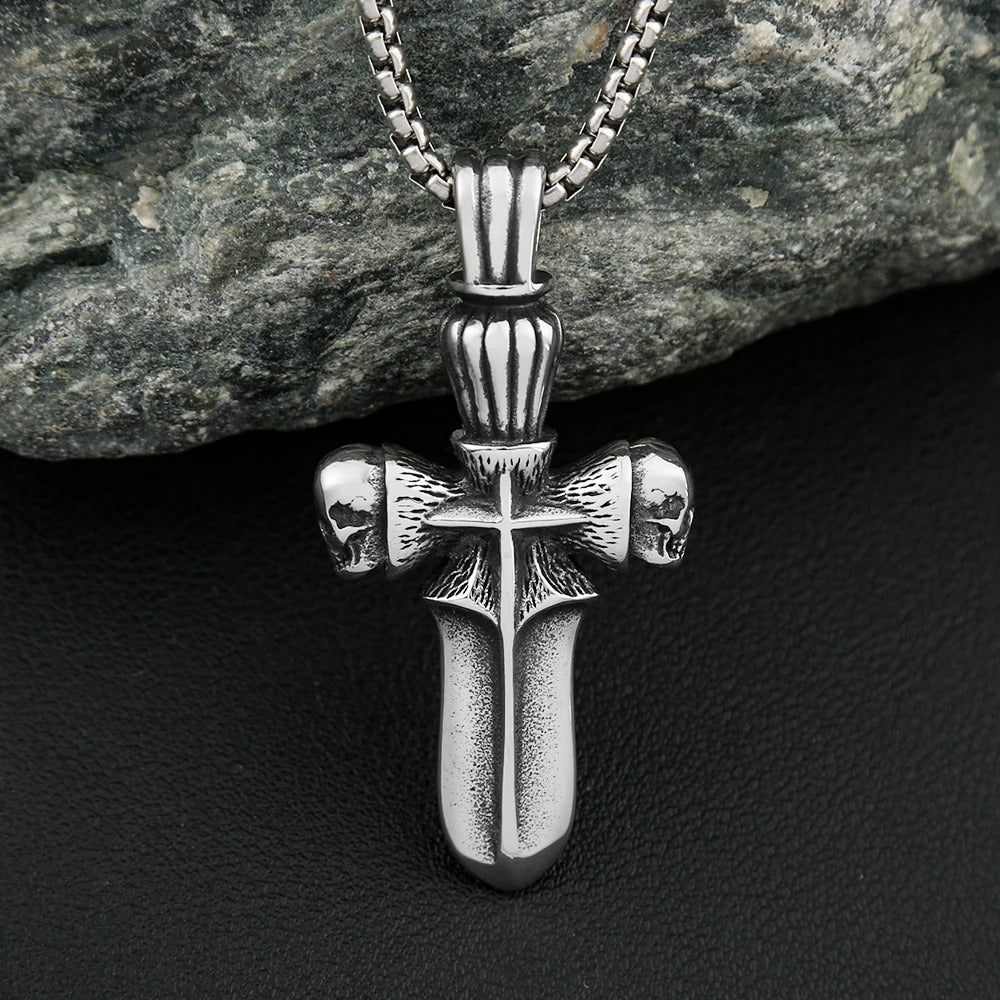 Skull Cross Stainless Steel Men's Pendant Necklace