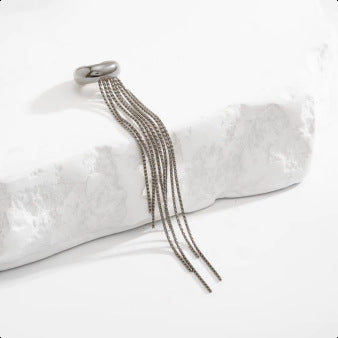 Planderful Vienna Verve Stainless Steel Ear Clip Statement With Long Tassel Chains For Non Pierced Ears