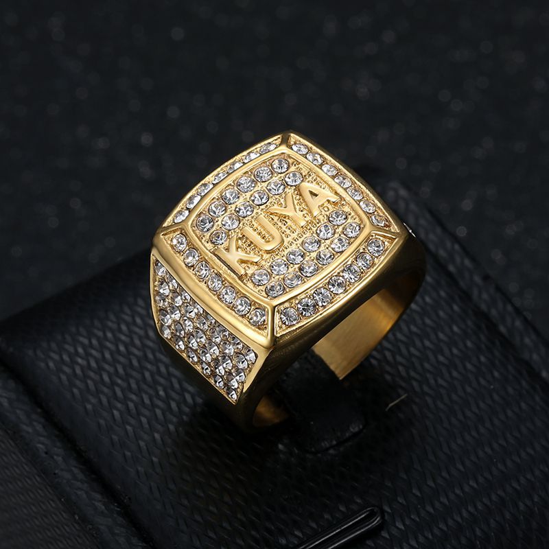 Planderful Hip Hop Ring for Men Titanium Steel Gold Plated Zircon Durable Urban Style Accessory Sizes 7 to 13