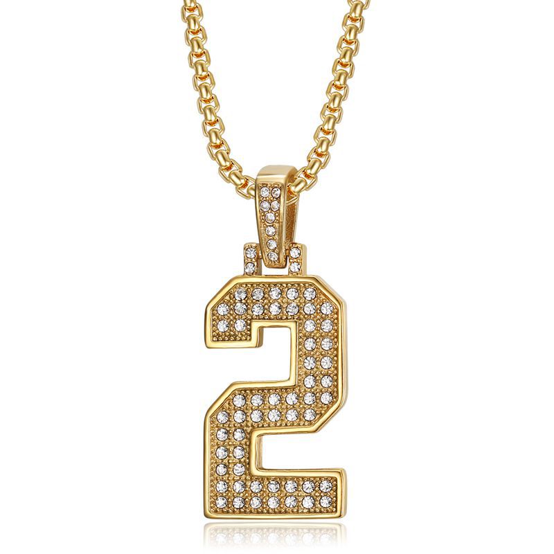Planderful Everyday Genie Hiphop Stainless Steel Gold Plated Zircon 0to9 Digital Pendant Necklace For Men