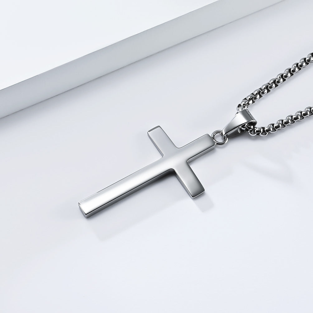 Planderful Titanium Steel Cross Necklace Bevel Geometric Pendant Bold Unisex Everyday Genie Collection