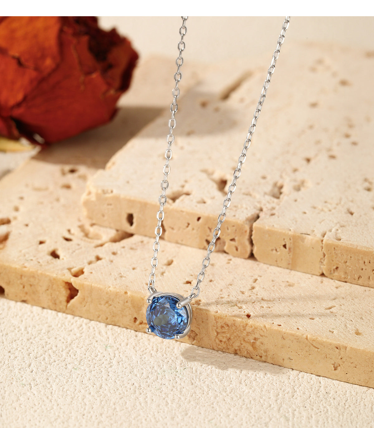 925 Sterling Silver Royal Blue Rose-Cut Zircon Necklace