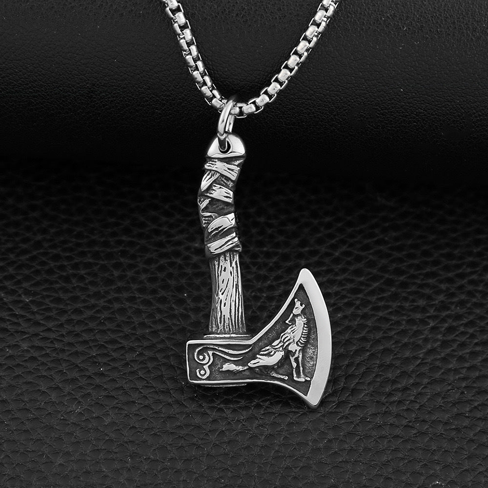 Planderful Collection Viking Pirate Celtic Wolf Axe Necklace For Men Premium Titanium Steel Pendant Gift For Him