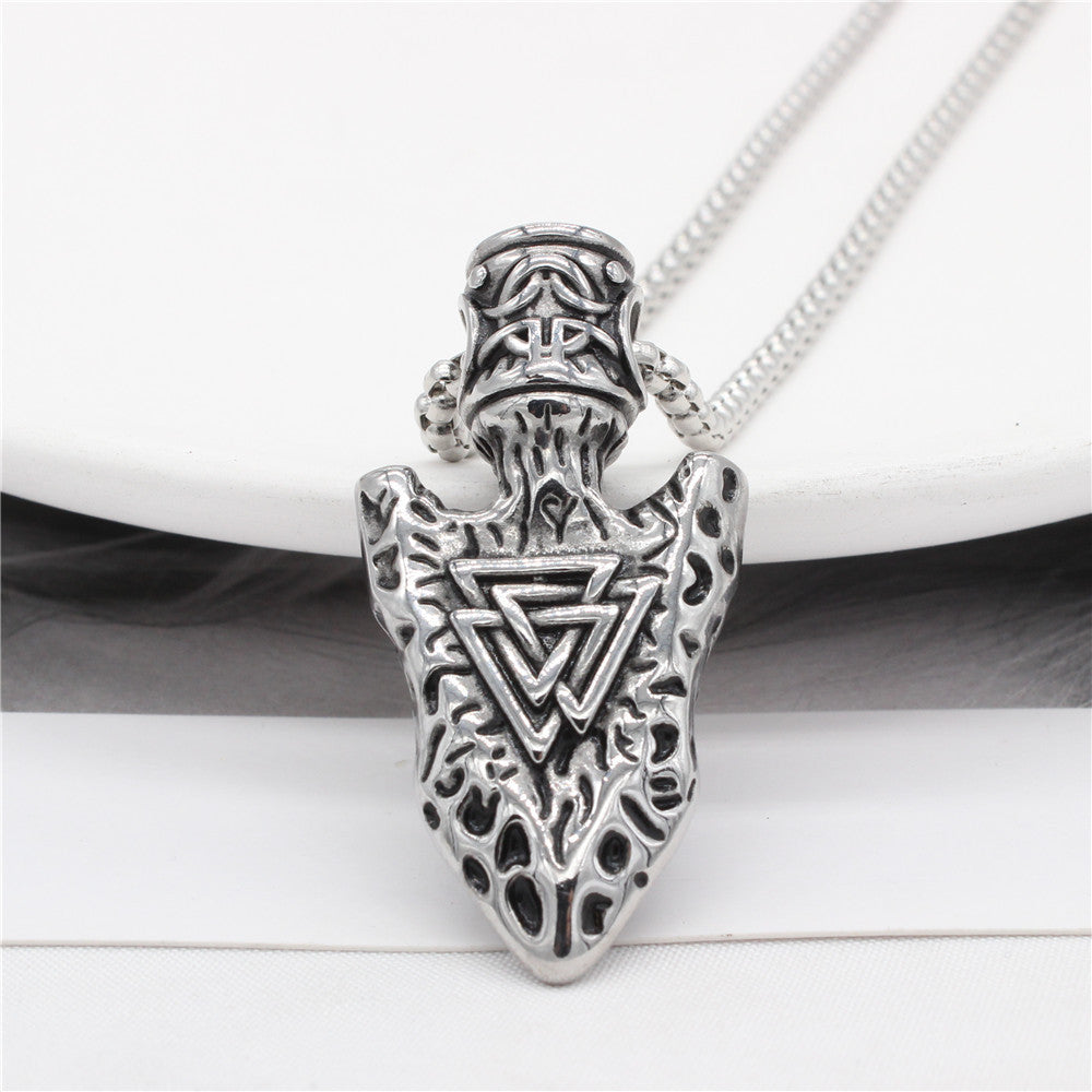 Norse Mythology Pendant Stainless Steel Odin Rune Triangle Logo Unisex Shield Protection Planderful Gift for Viking Fans