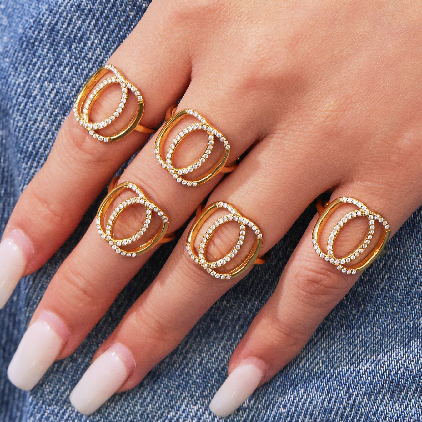 Planderful Zircon Double Circle Ring For Women Light Luxury