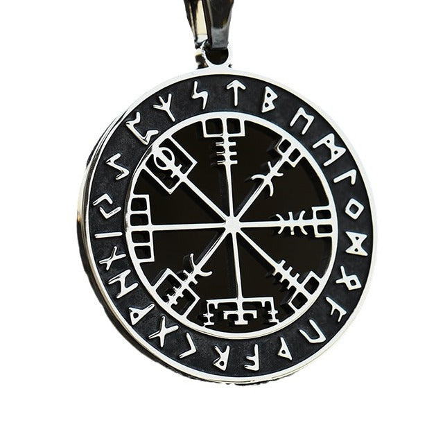 Titanium Steel Nordic Viking Compass Pendant for Men - Retro European and American Style Jewelry