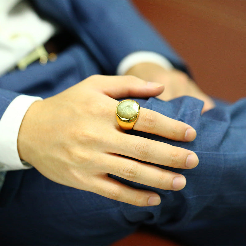 Men Rings Stainless Steel Round Ring Black Gold Wholesale