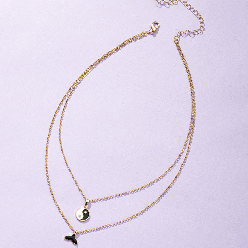 European Yin Yang Bagua Double Layered Necklace - Vienna Verve Collection - Metal Luxury Sweater Chain