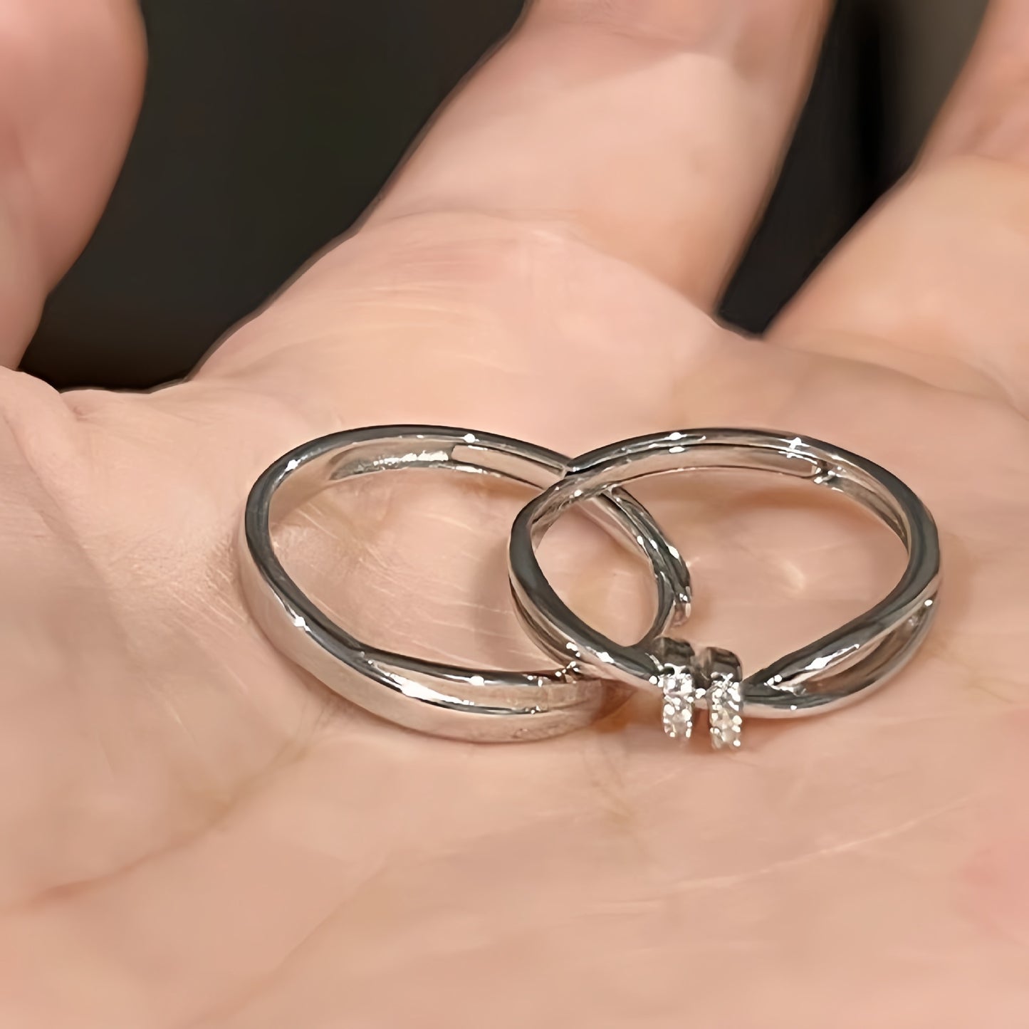 Planderful Sterling Silver Love Interwoven Couple Ring Adjustable Opening For Women Gift