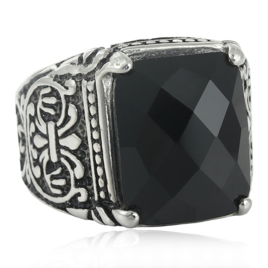 Retro Punk Titanium Steel Flower Ring with Multi-Colored Stones for Men and Women - Trendy Accessories by Planderful