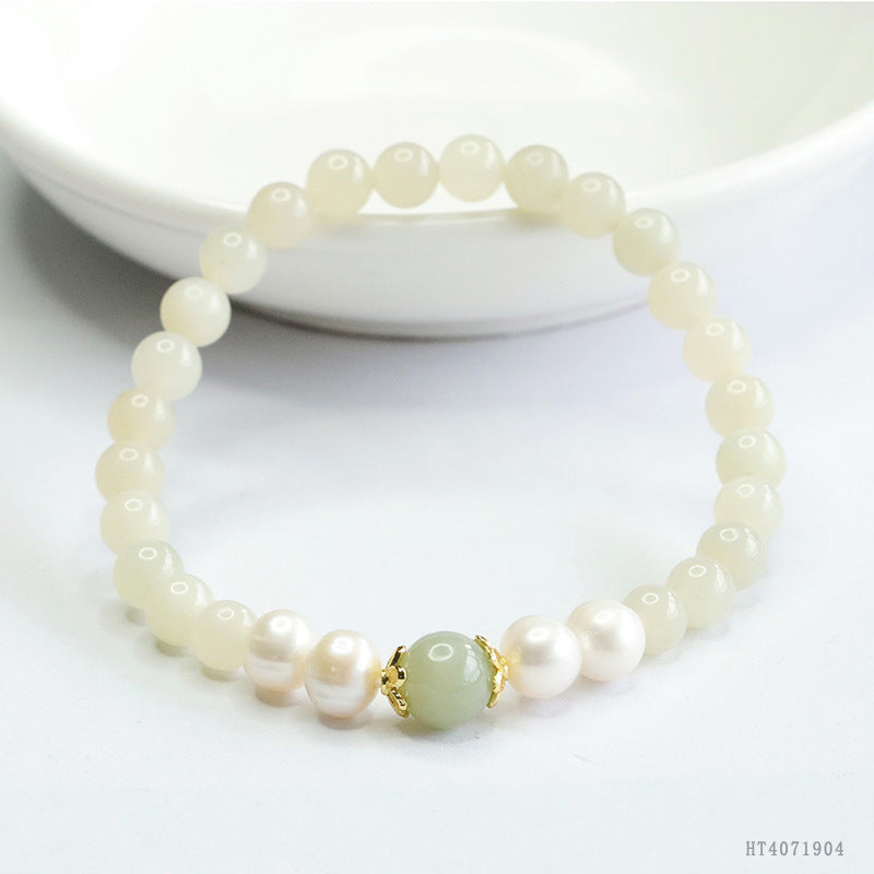 Qingshui Hetian Jade & Freshwater Pearl Bracelet
