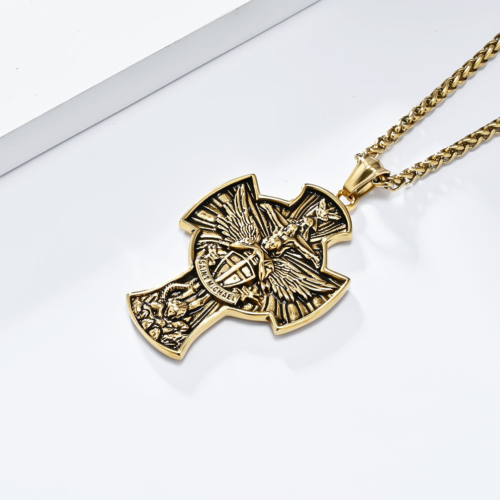 Planderful St Michael Archangel Necklace Titanium Steel Durable Vintage Jewelry For Spiritual Collectors