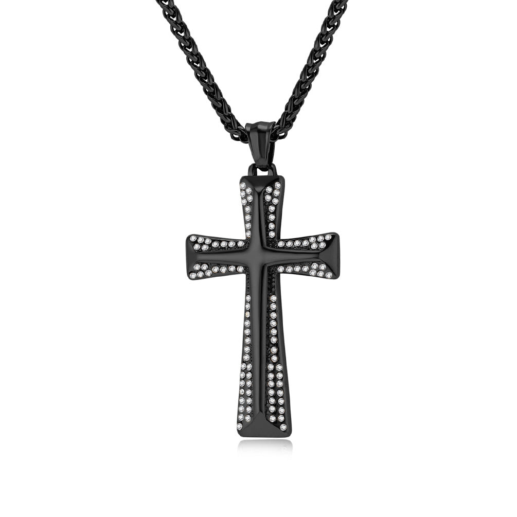 Planderful Premium Gold Plated Zircon Cross Necklace Titanium Steel Unisex Hip Hop Jewelry