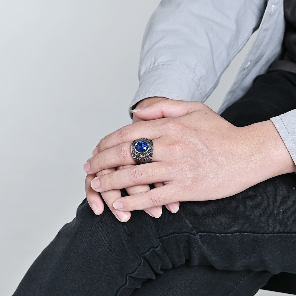 Sea Eagle Ring For Men Retro Titanium Steel Band With Zircon Emblem Planderful Everyday Genie