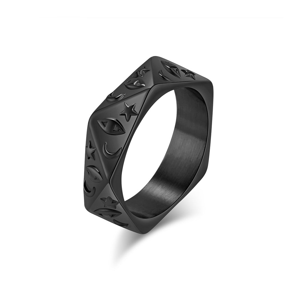 Planderful Titanium Steel Ring For Men Bold Moon Eyes Star Design Everyday Genie Collection