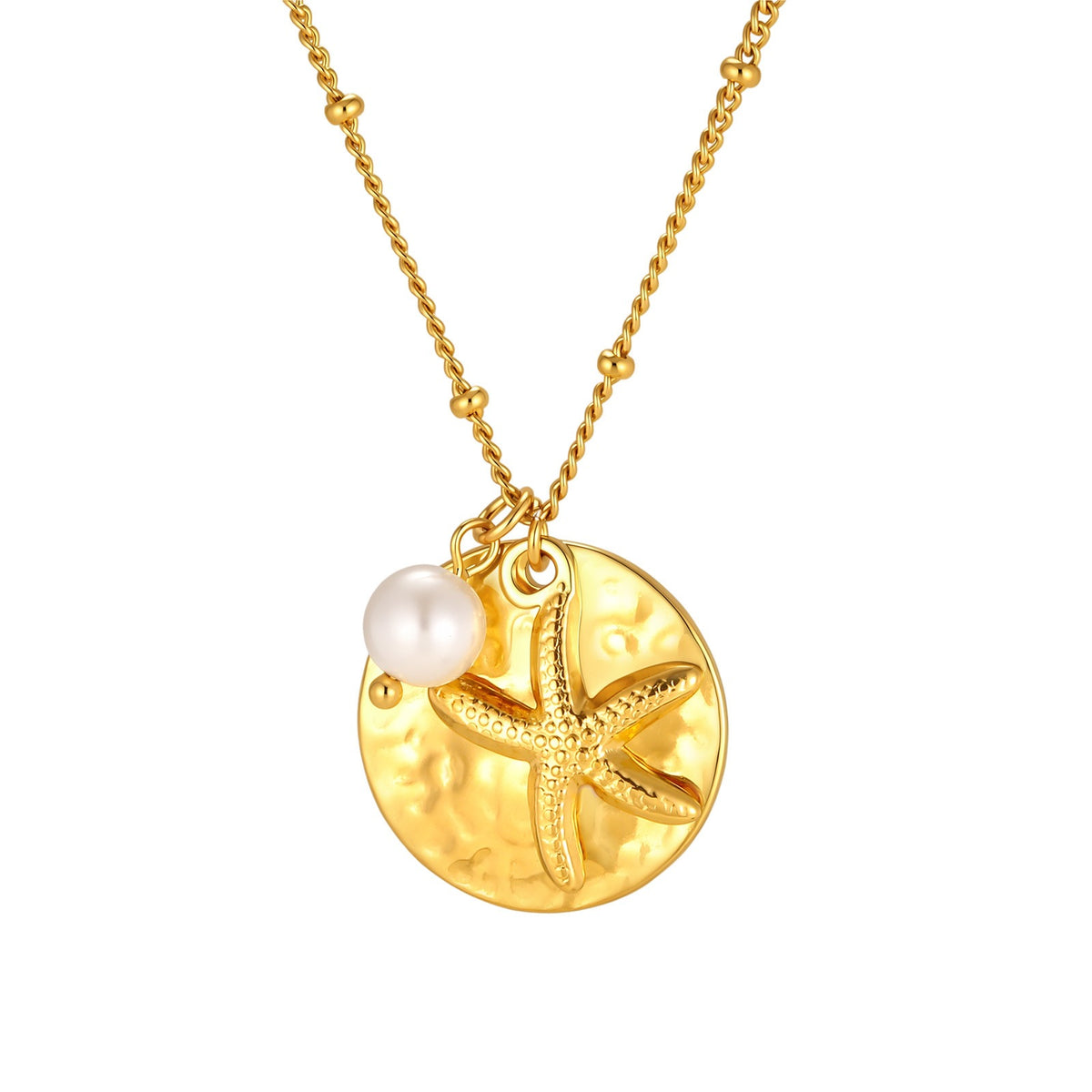 Ocean Wind Stainless Steel Side Clip Bead Chain Starfish Shell Necklace Women's