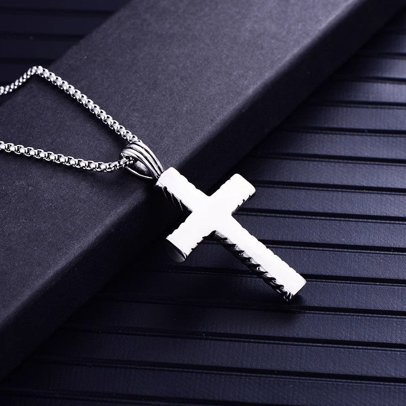 Planderful Jewelry Spiral Cross Necklace For Men Titanium Steel Retro Style Fashion Accessory