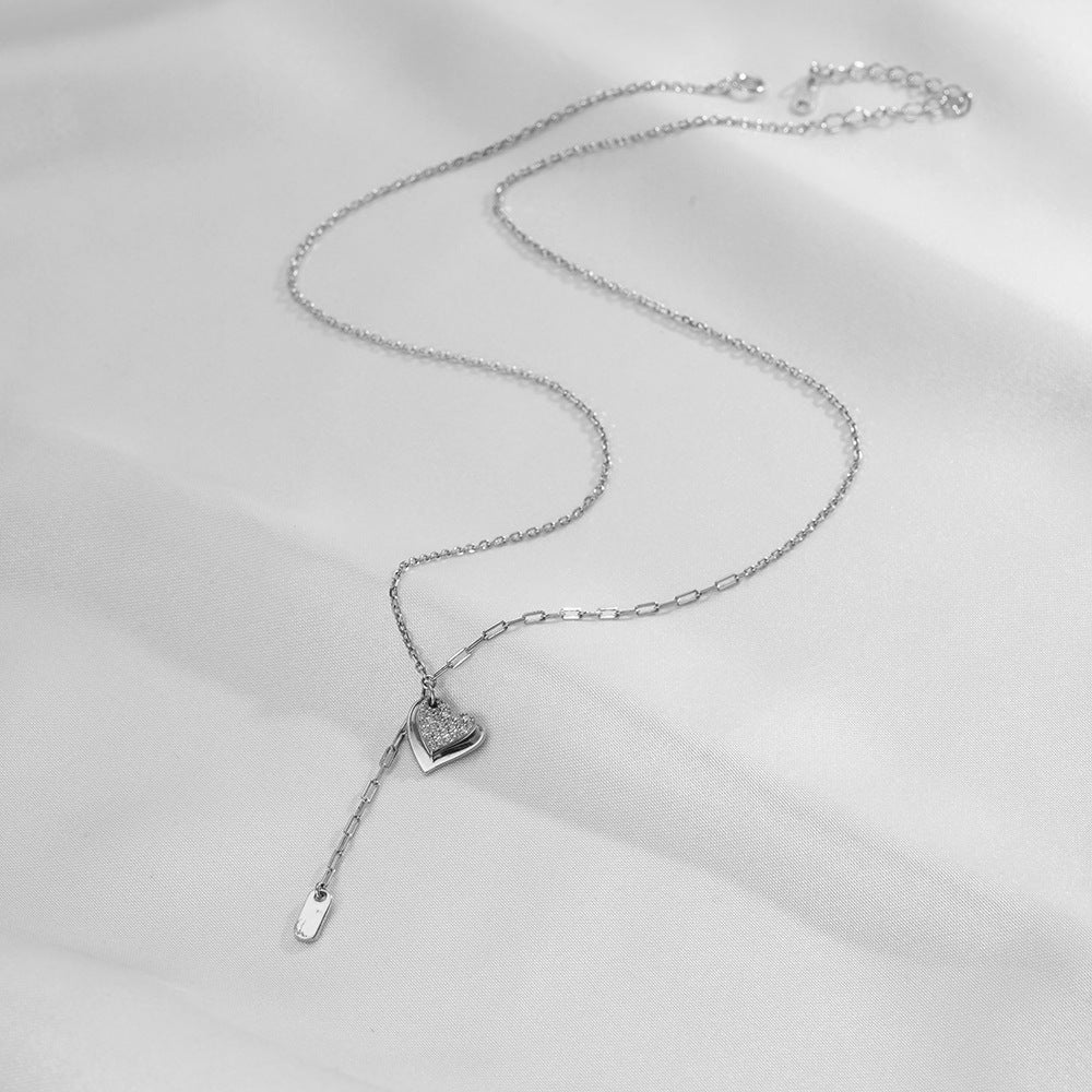 Korean Version Ins Cold Wind 925 Silver Double Love Necklace