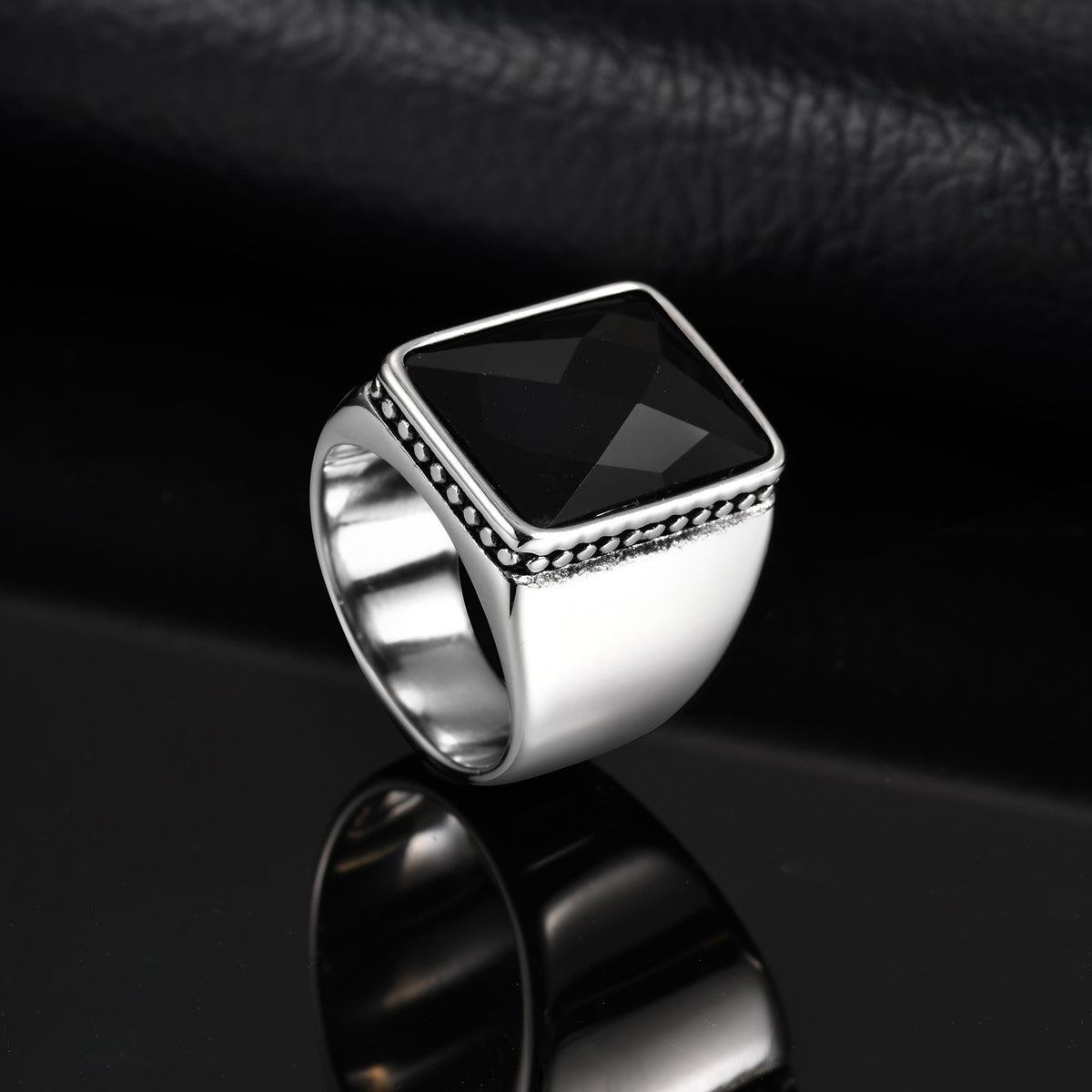 Stainless Steel Hip Hop Glass Cut Men's Ring