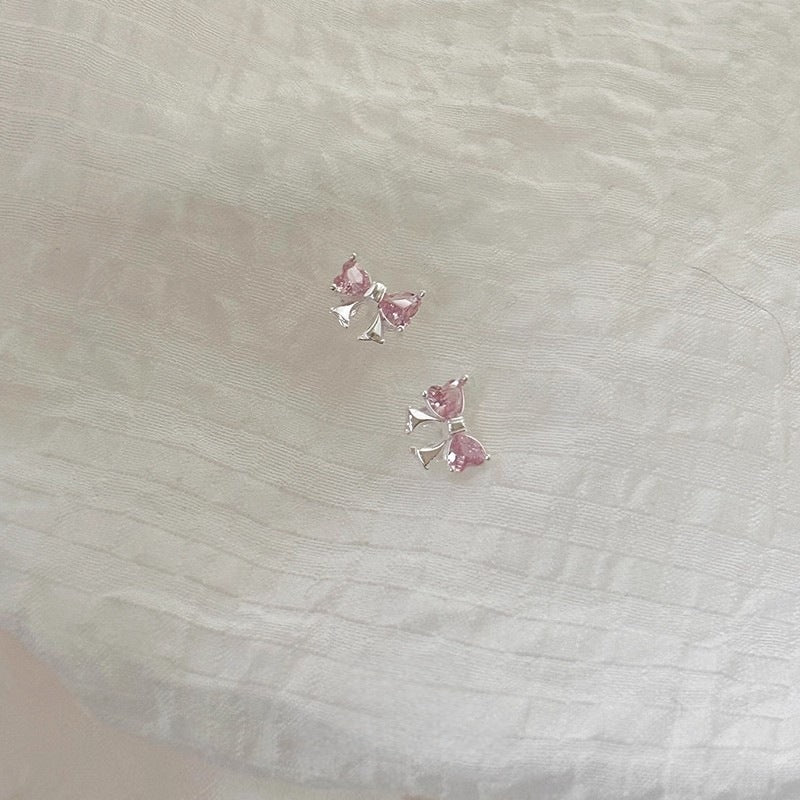 Planderful 925 Sterling Silver Bow Stud Earrings For Women With Pink Zircon Exquisite High End Jewelry