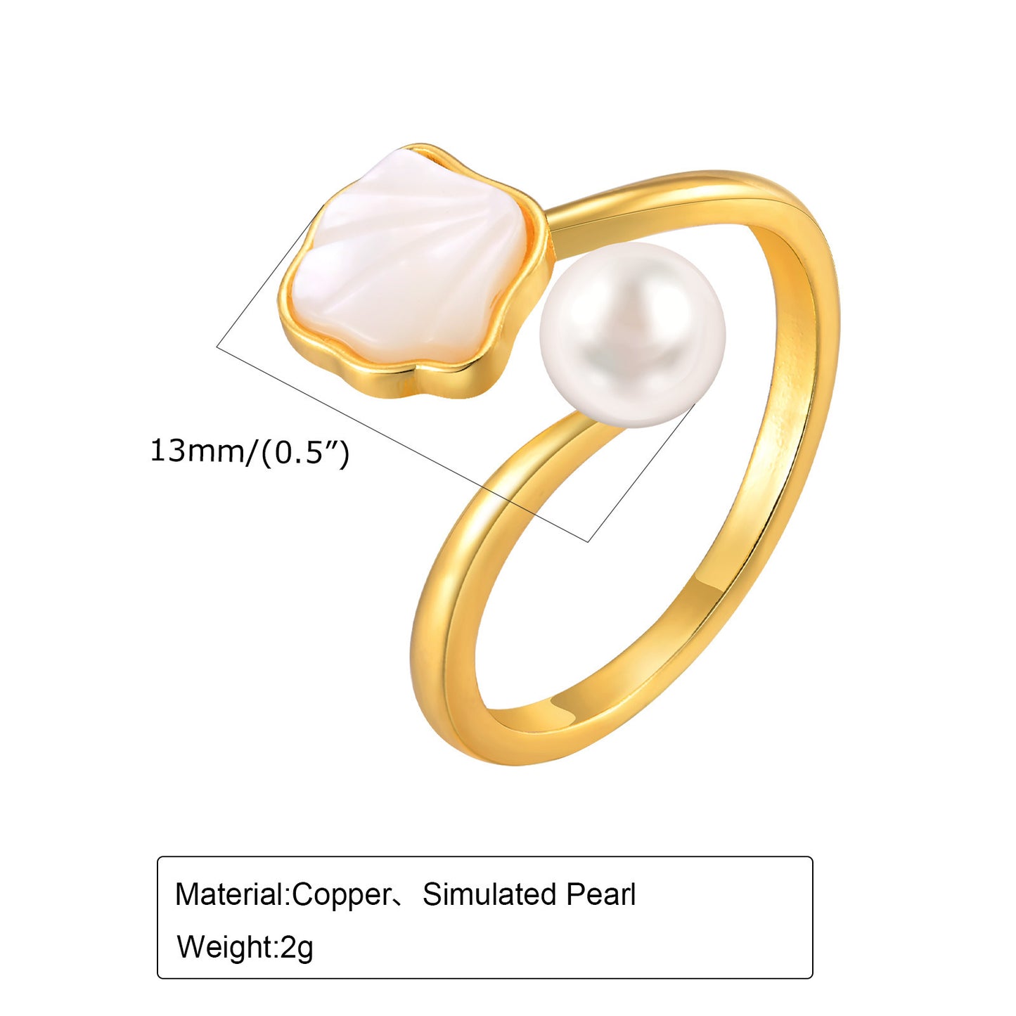 Imitation Pearl Shell Open Ring Adjustable Ring Women's Gold