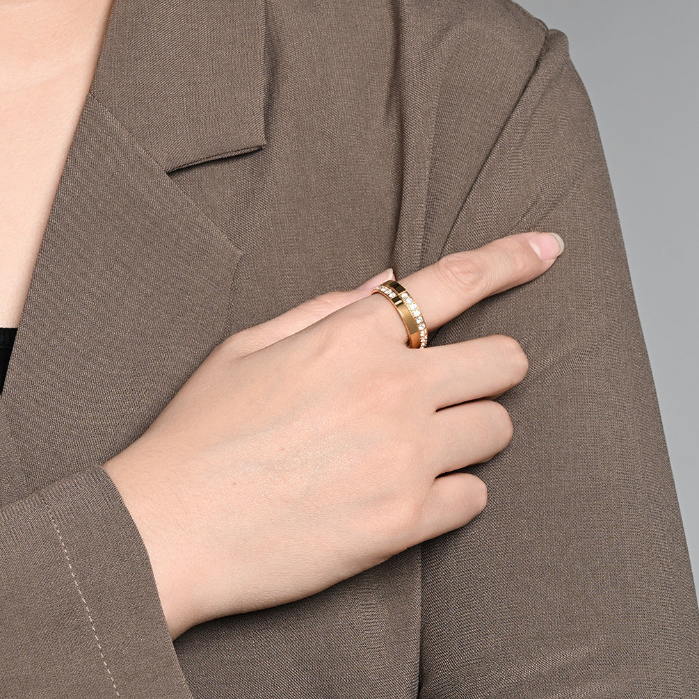 Planderful Titanium Inlaid Zircon Ring Unisex Luxury