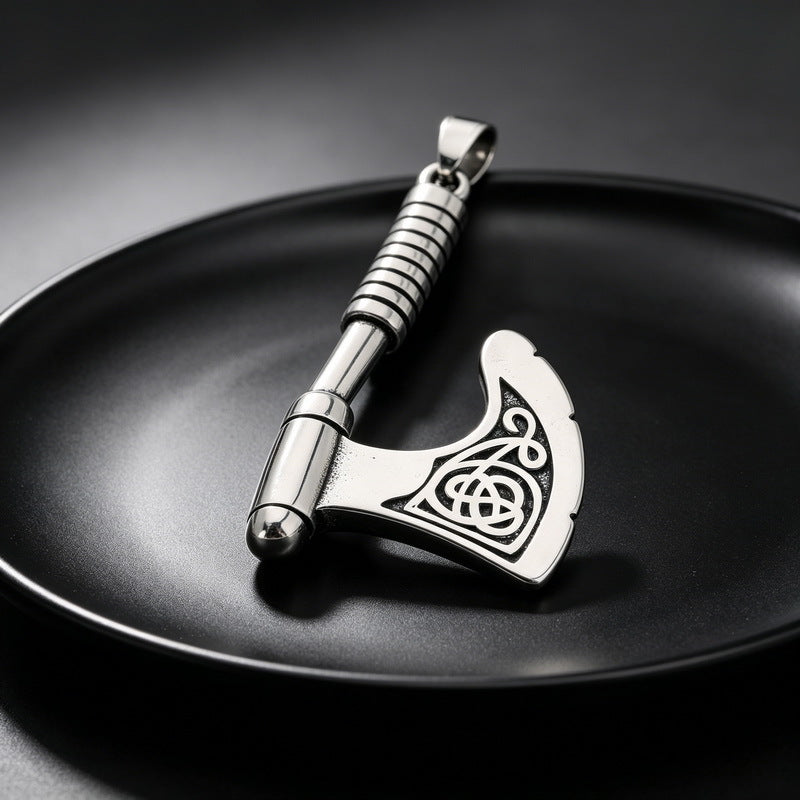 Viking Weapon Tomahawk Short Sword Titanium Steel Pendant Vintage Celtic Skull Axe Knife Necklace