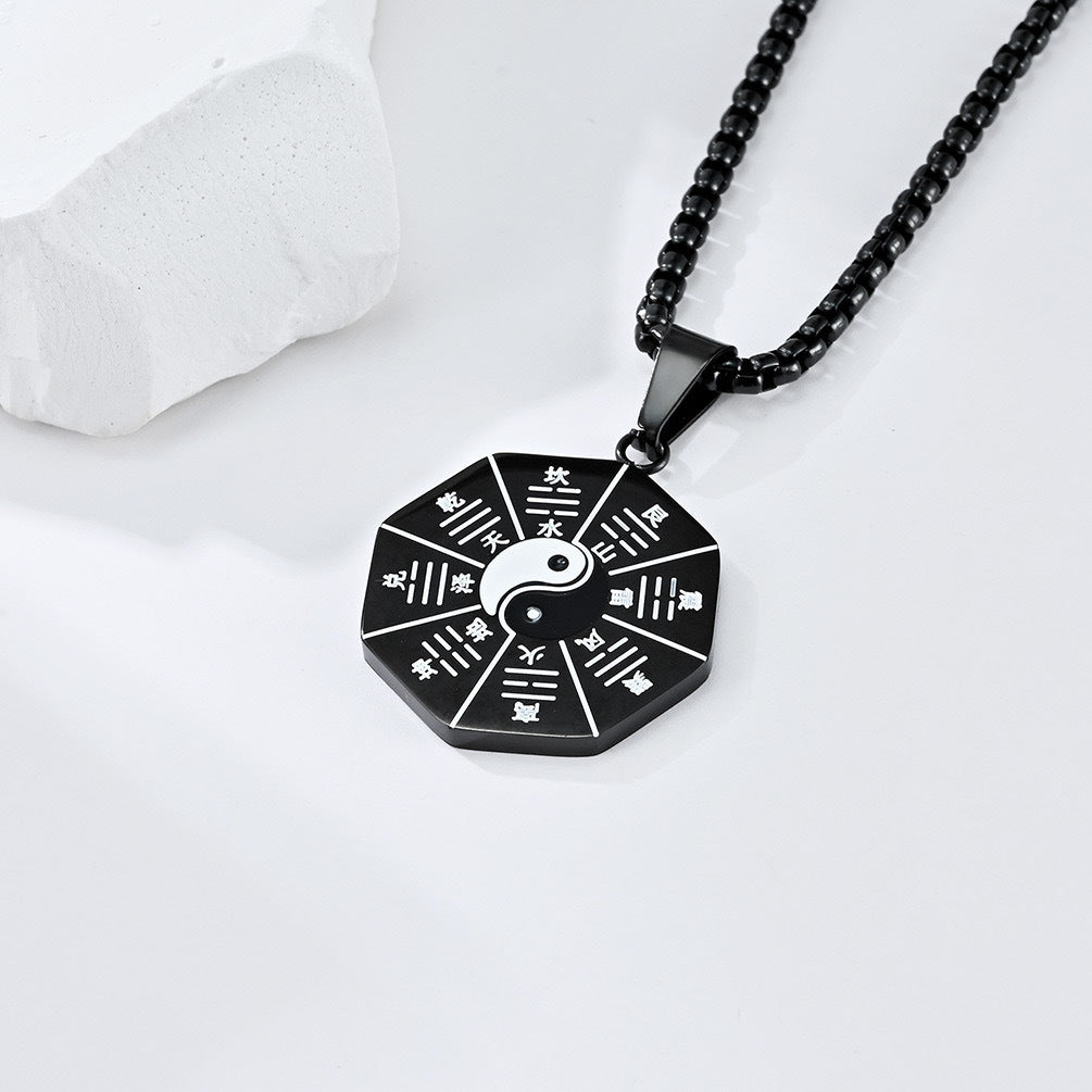 Planderful Taiji Bagua Diagram Necklace Retro Ethnic Style Titanium Steel Pendant For Travelers