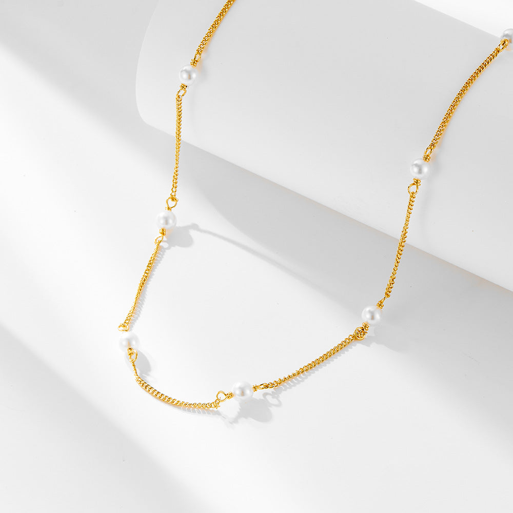 S925 Sterling Silver Pearl Necklace Stacked Choker