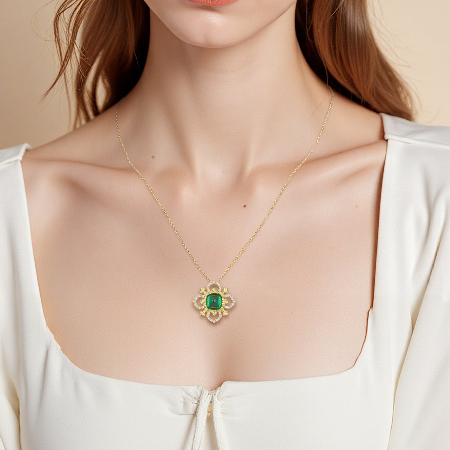 Planderful Creative Vintage Clover Necklace – Elegant Green Nano Inlay