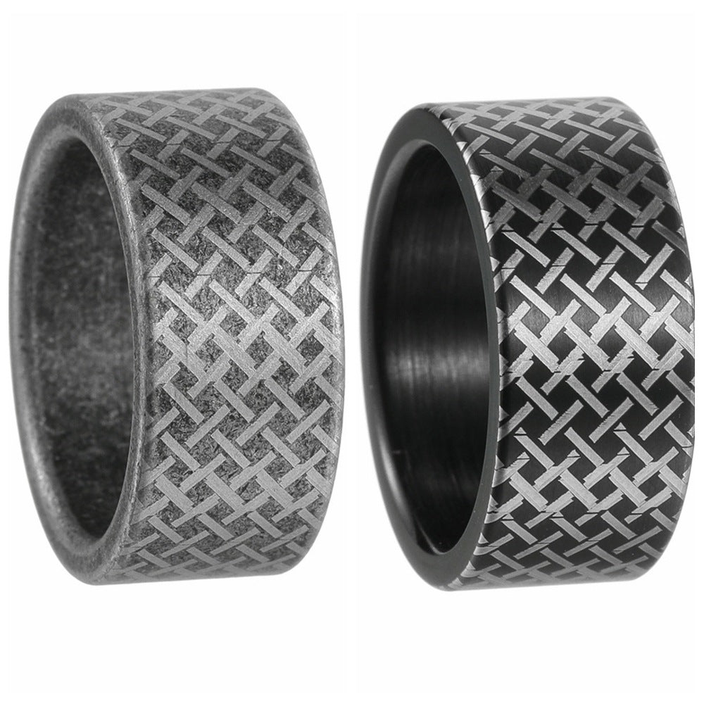Stainless Steel Men's Ring Planderful Everyday Genie 10mm Grid Line Durable Unisex Statement Jewelry