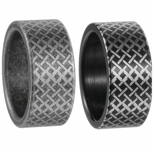 Stainless Steel Men's Ring Planderful Everyday Genie 10mm Grid Line Durable Unisex Statement Jewelry