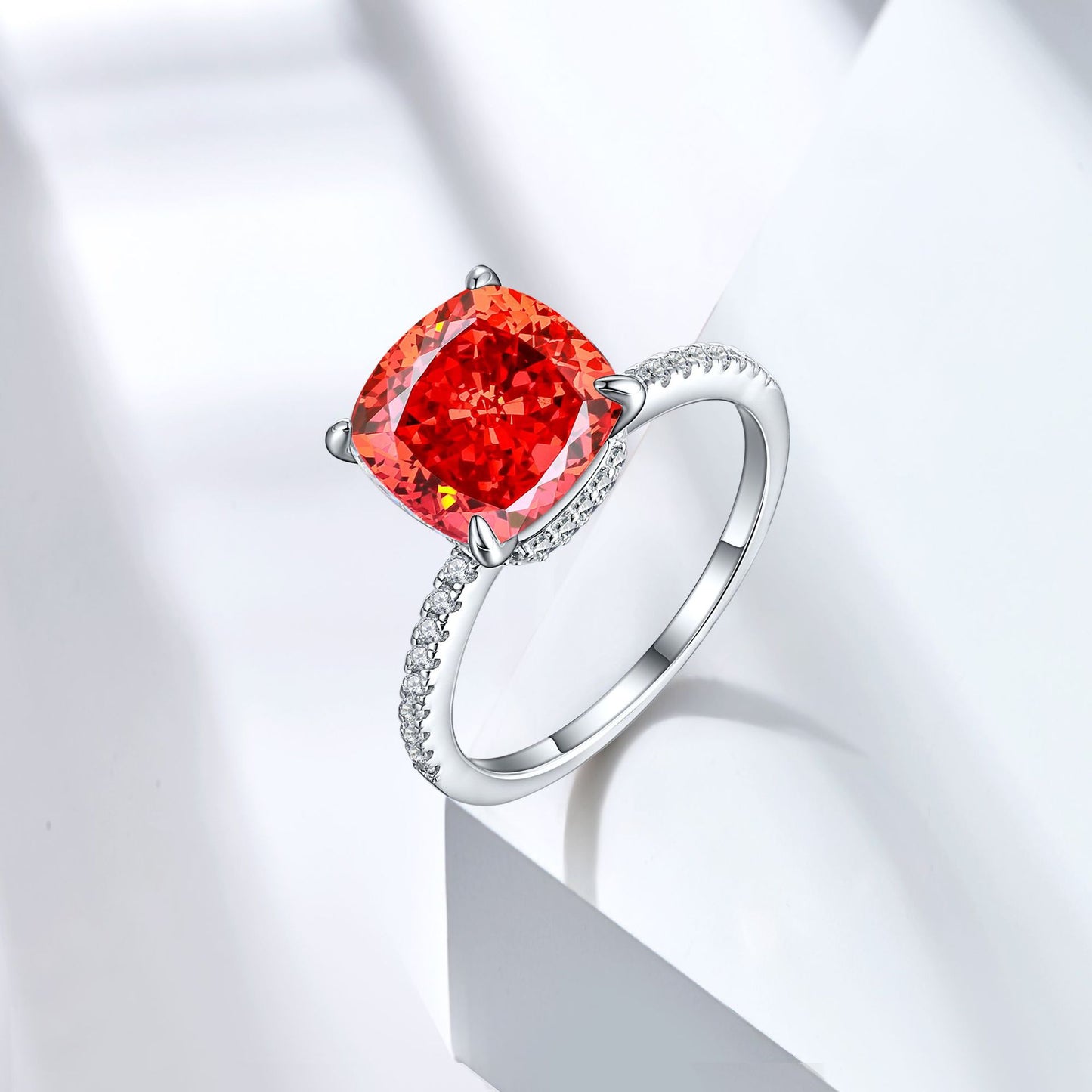 925 Sterling Silver 5ct Flame Ice Flower Cut Water Drop Ring