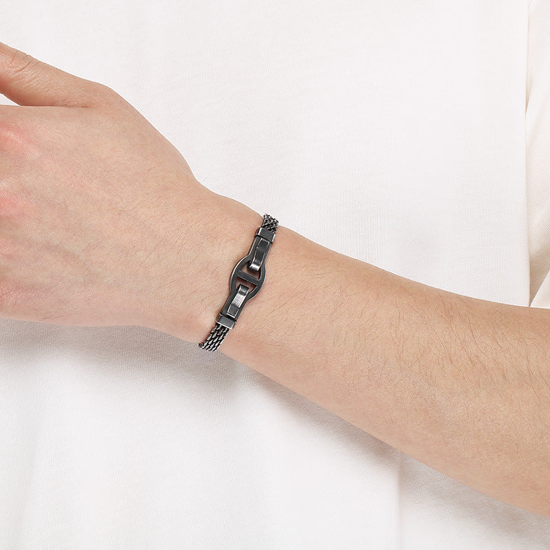 Niche Design Unisex Stainless Steel Flat Mesh Chain Chain Character Bracelet Adjustable