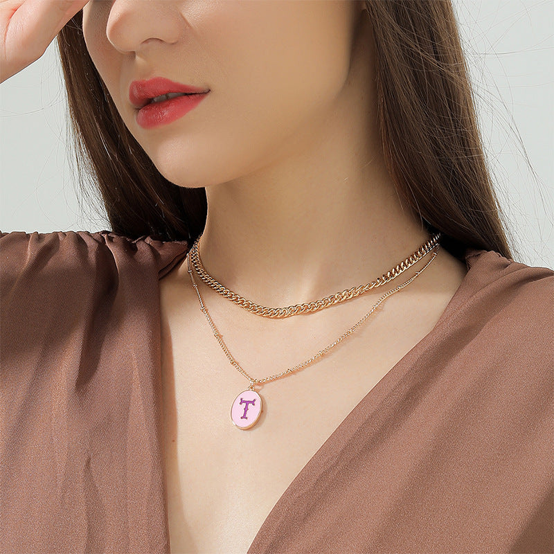 Double-Layer Letter Necklace with Internet Celebrity Vibe