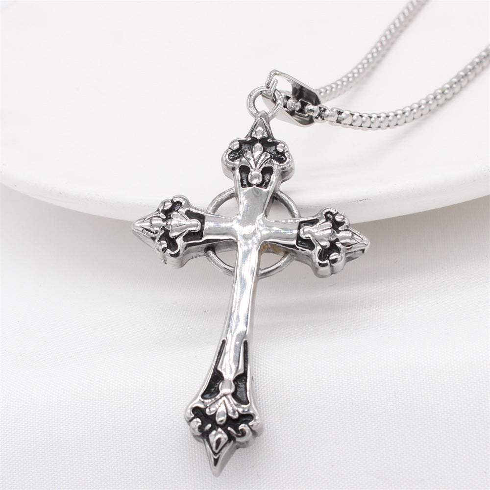 Planderful Everyday Genie – European and American Retro Cross Men's Titanium Steel Pendant Necklace for Men