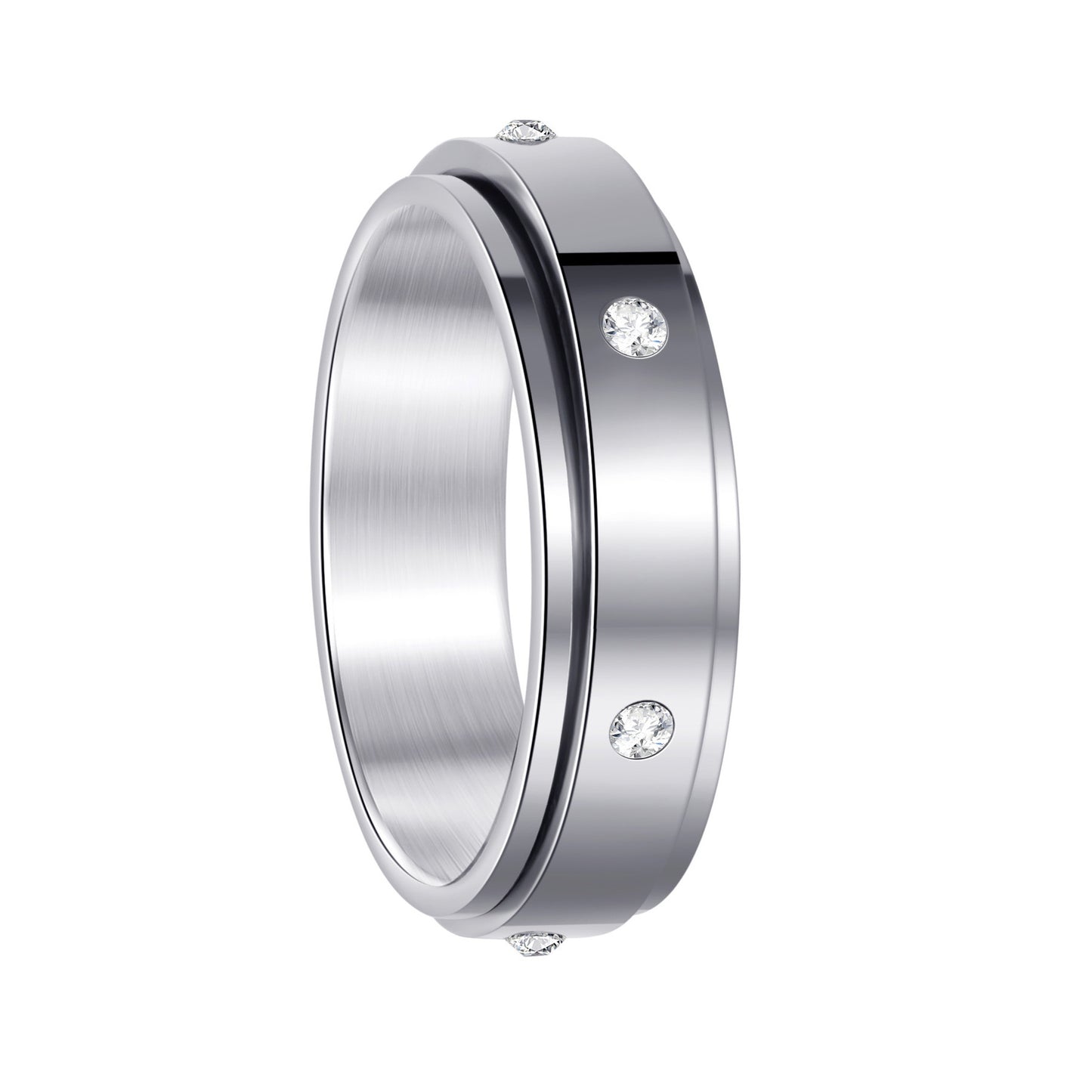 Planderful Rotating Six Zircon Ring Unisex Titanium Steel