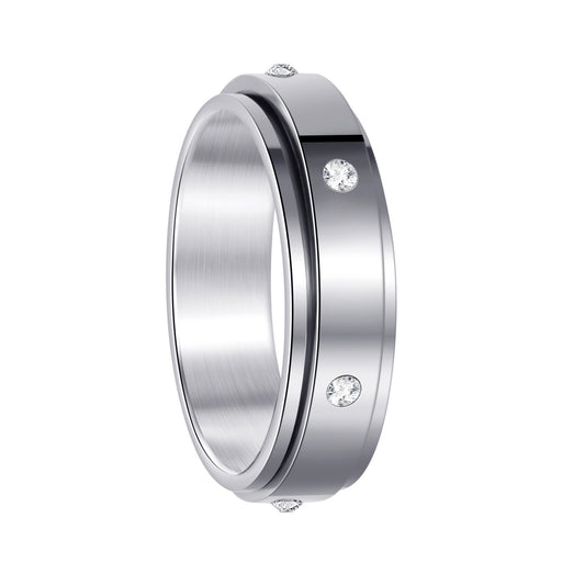 Planderful Rotating Six Zircon Ring Unisex Titanium Steel