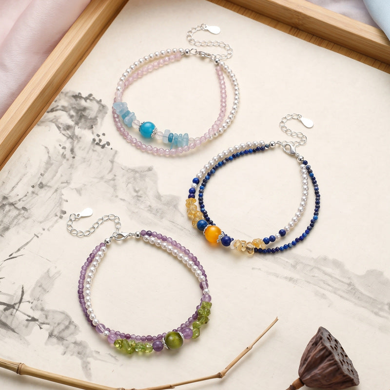 Lapis Lazuli Citrine Pearl Double-Wrap Bracelet