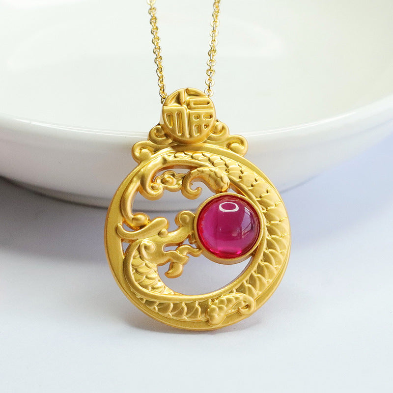 Lab-Grown Ruby Dragon & Pearl Pendant — No Chain