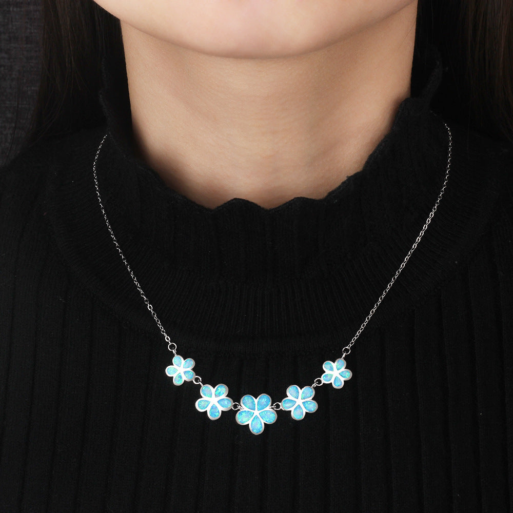 Planderful Jewelry Blue Opal Plum Blossom Necklace