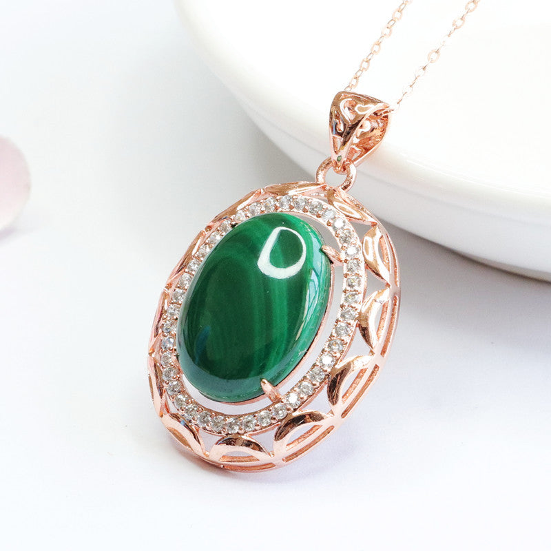 Malachite Oval Pendant — Chain Option