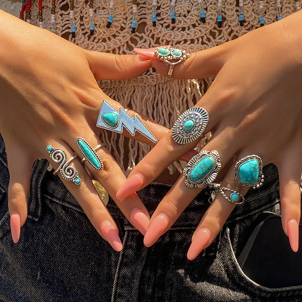 Planderful Turquoise Boho Ring With Metal Flower Plate Vienna Verve Statement Jewelry For Women