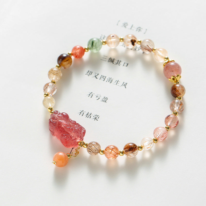 Strawberry Quartz Crystal Pixiu Bracelet