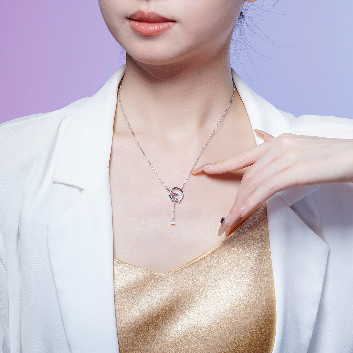 Planderful Dream Star Moonstone Necklace S925 Sterling Silver Tassel Zircon For Women Collarbone Jewelry