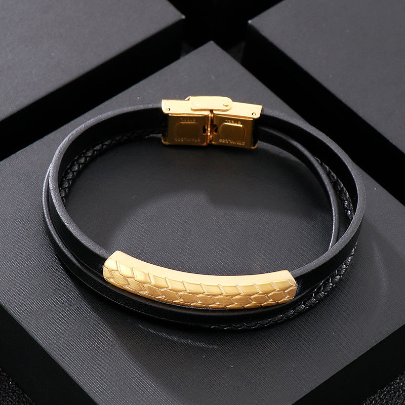 Planderful Mens Woven Leather Bracelet Geometric Retro