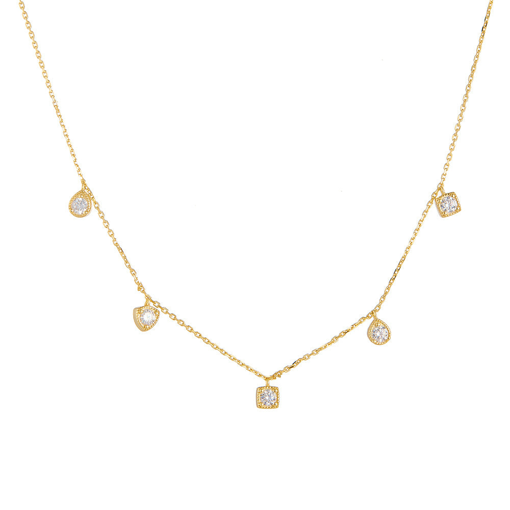 Geometric Small Square Zircon Pendant Necklace S925 Sterling Silver