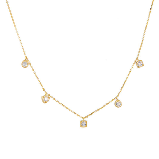 Geometric Small Square Zircon Pendant Necklace S925 Sterling Silver